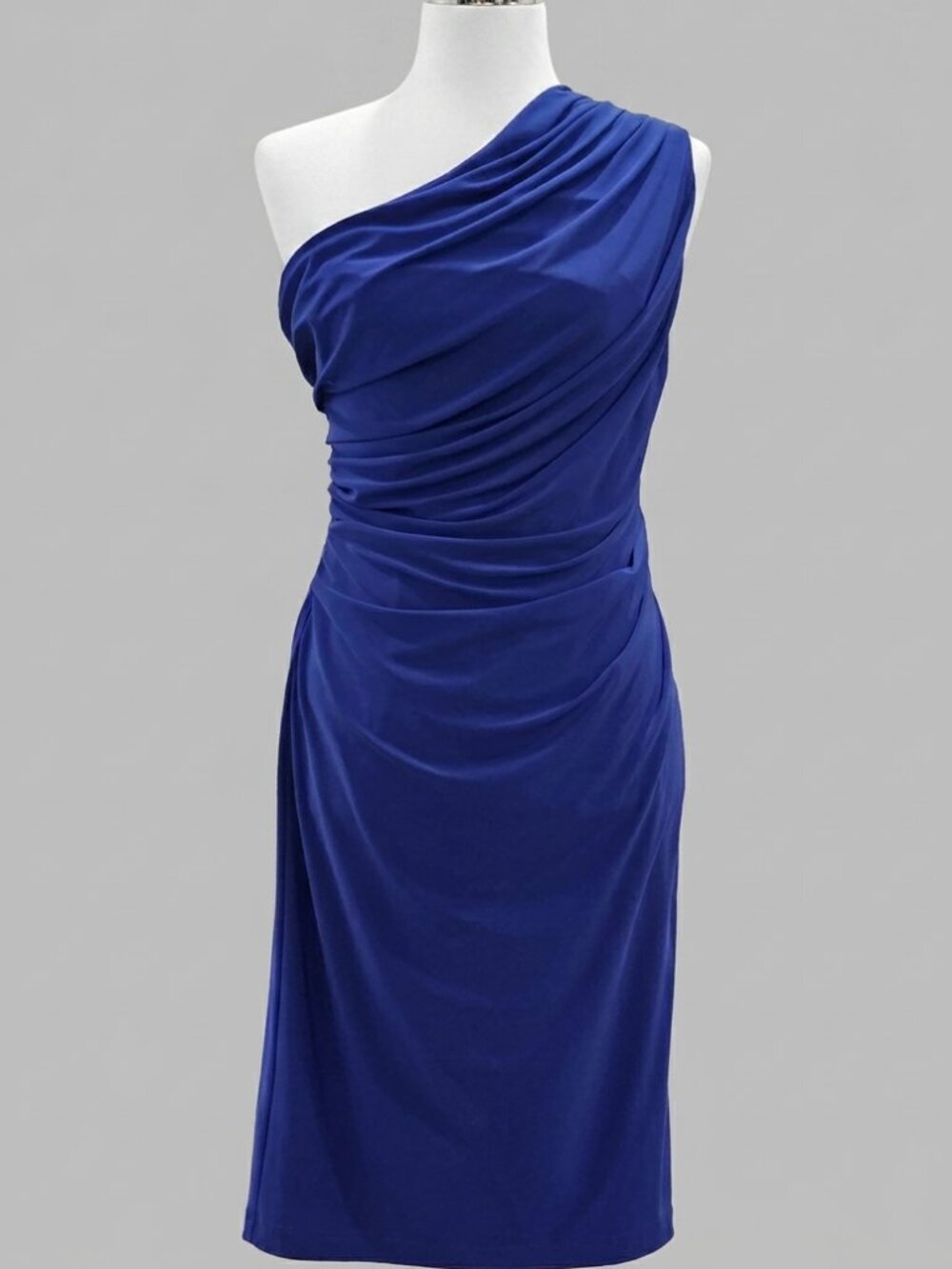 NWT Jones New York Royal Blue One Shoulder Ruched Midi Dress Size 6